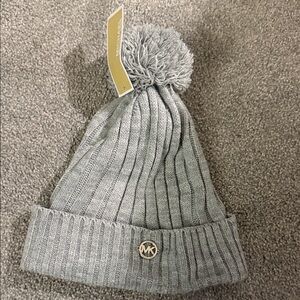 Michael Kors Silver Knit Pom-Pom Beanie